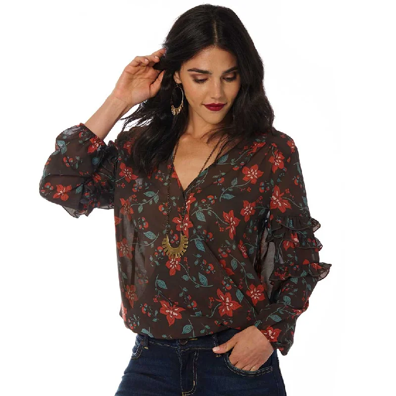 Wrangler Women's Retro Chiffon Blouse Drape Neck Blouse
