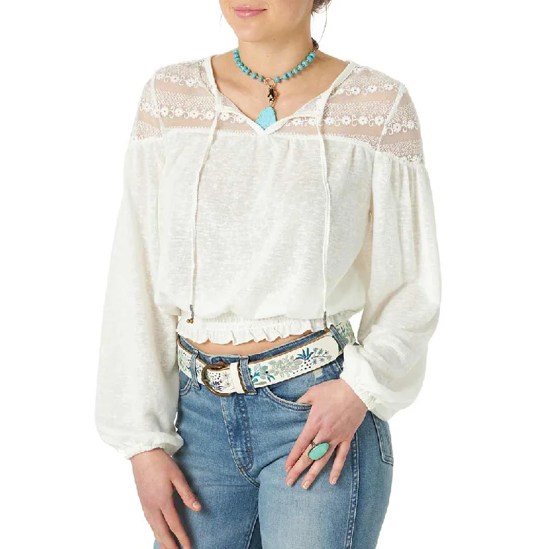 Wrangler Women's Cropped Poet Blouse Collared Satin Blouse