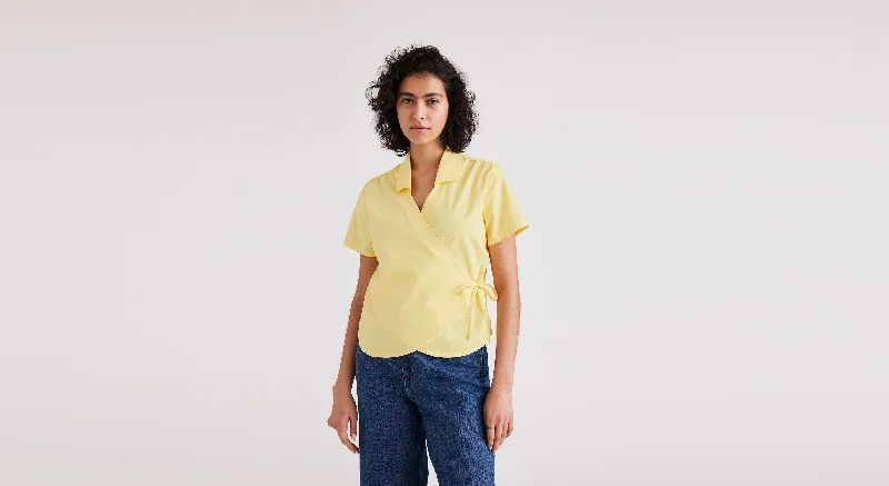 Wrap Blouse, Regular Fit Peter Pan Blouse