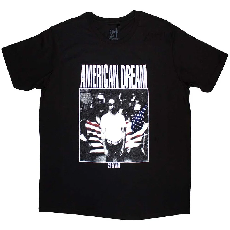 21 Savage | Official Band T-Shirt | American Dream Striped Floral Plaid