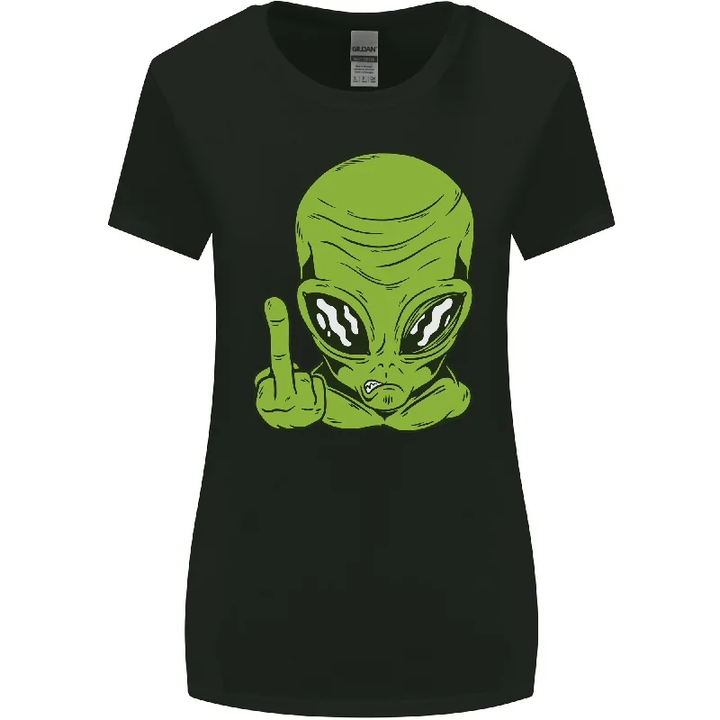 Angry Alien Finger Flip Funny Offensive Womens Wider Cut T-Shirt Fashionable Trendy Casual