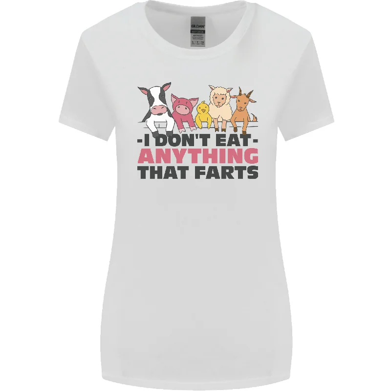 Anything That Farts Funny Vegan Vegetarian Womens Wider Cut T-Shirt Fitted T-Shirt Seamless Stretchy