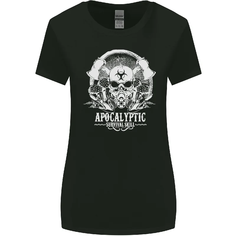 Apocalyptic Survival Skill Skull Gaming Womens Wider Cut T-Shirt Collared Crew Neck Turtle Neck