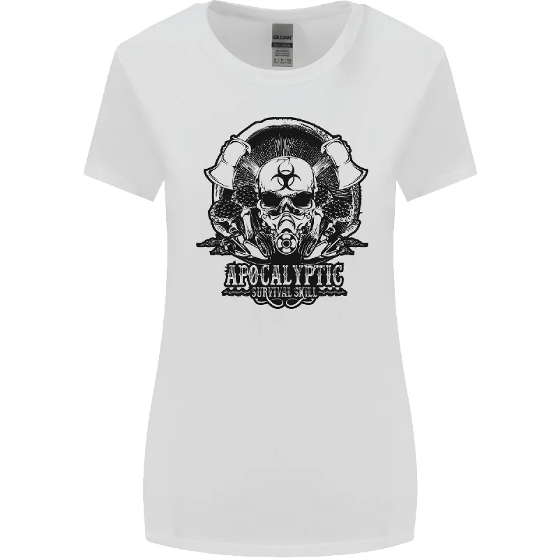 Apocalyptic Survival Skull Gamer Gaming Womens Wider Cut T-Shirt Satin Fabric Silk Fabric Chiffon Fabric