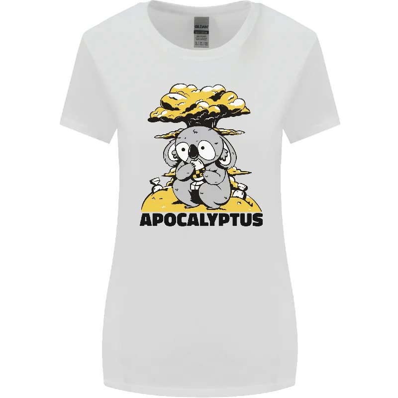 Apocalyptus Koala Bear Climate Change Armageddon Womens Wider Cut T-Shirt Mesh Blend Leather Blend Suede Blend