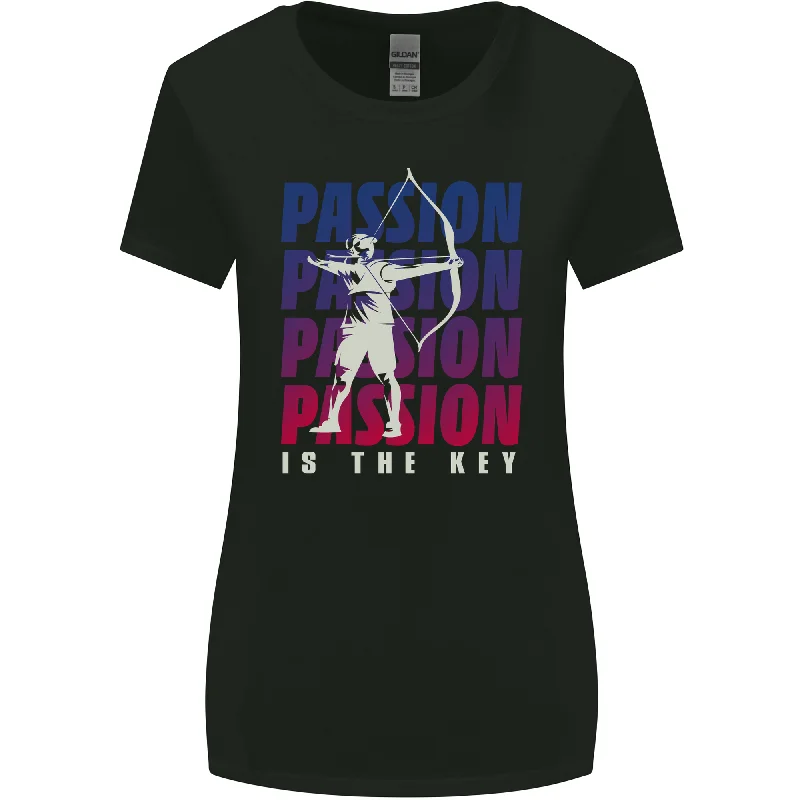 Archery Passion Is the Key Archer Womens Wider Cut T-Shirt V-Neck T-Shirt Long Sleeve Cotton