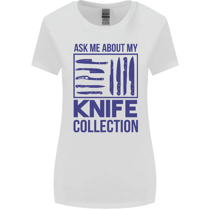 Ask About My Knife Collection Funny Chef Womens Wider Cut T-Shirt Striped Floral Plaid