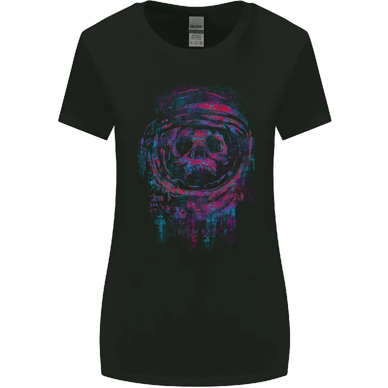 Astro Skull Astronaut Space Womens Wider Cut T-Shirt Rayon Velvet Corduroy