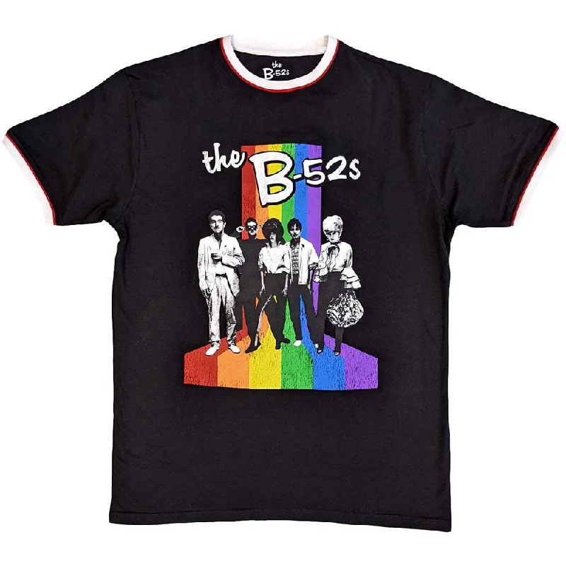 B52s | Official Band Ringer T-Shirt |  Rainbow Stripes Ringer Polka Dot Checkered Tartan