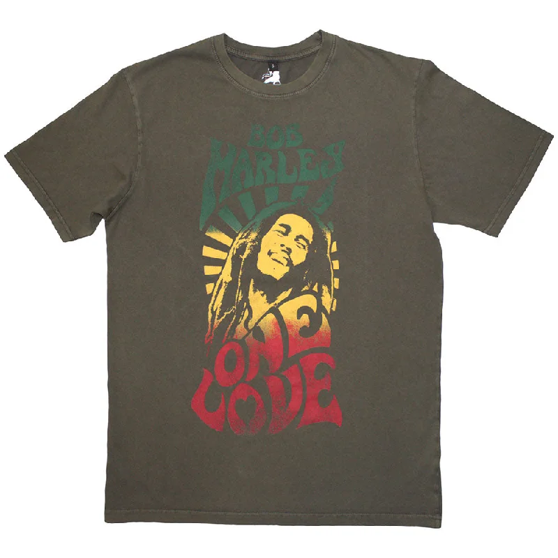 Bob Marley | Official Stone Wash Band T-Shirt | One Love Gradient Stone Wash Embroidered Appliqued Beaded