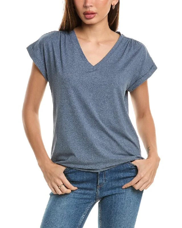 Bobeau Shirred T-Shirt Mesh Canvas Denim