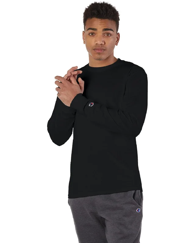 Champion Long Sleeve Tagless T-Shirt | Black Chenille Blend Fleece Blend Nylon Blend