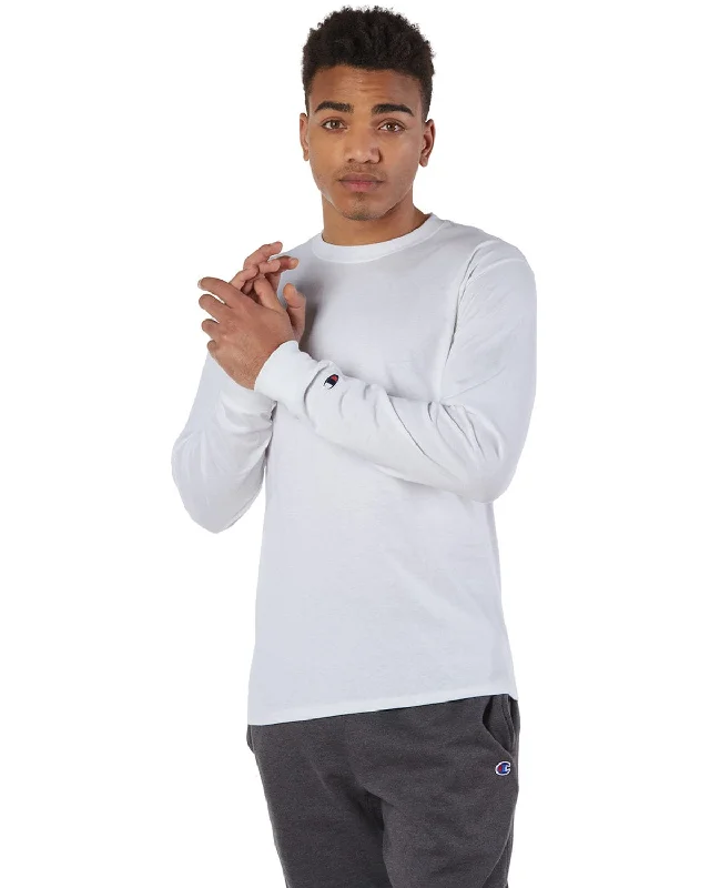 Champion Long Sleeve Tagless T-Shirt | White Print Jacquard Patchwork