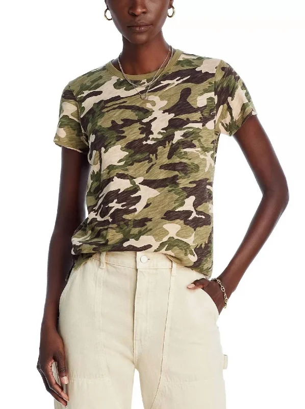 Cotton Camouflage Tee In Green Polka Dot Checkered Tartan