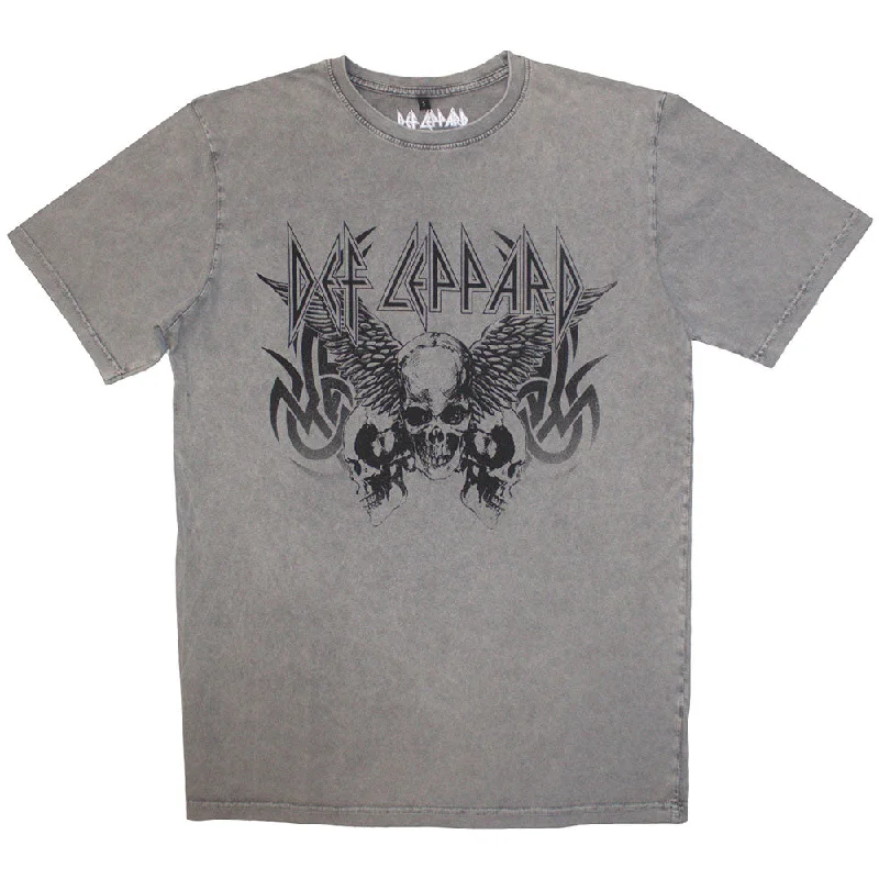 Def Leppard | Official Stone Wash Band T-Shirt | Tribal Skull Stone Wash Zippered Buttoned Snapped