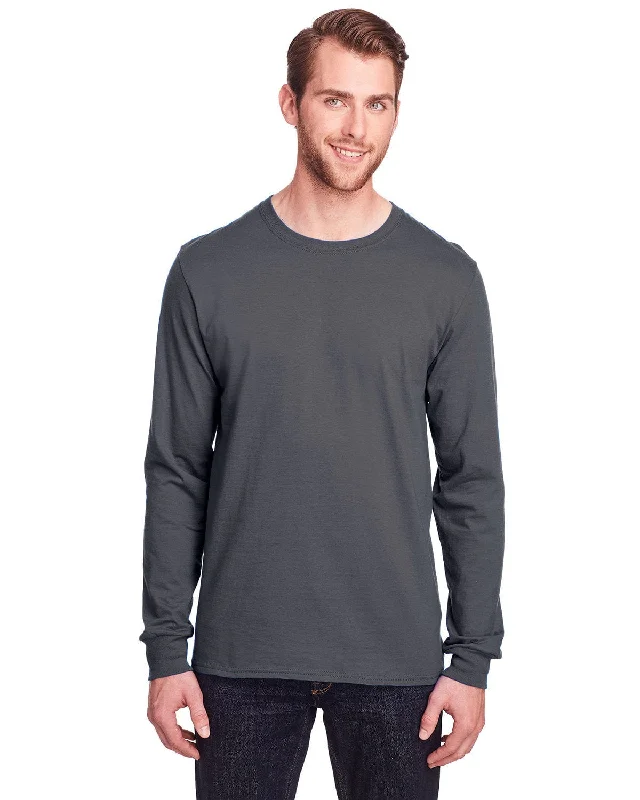 Fruit of the Loom Adult ICONIC Long Sleeve T-Shirt | Charcoal Grey Anti-Shrink Durable Soft