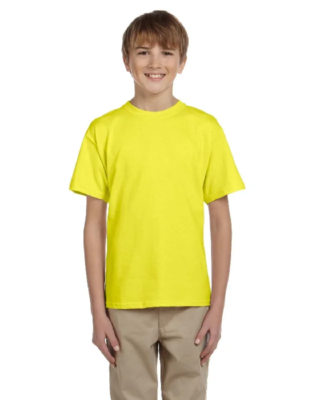 Fruit of the Loom Youth T-Shirt | Neon Yellow Asymmetrical Pockets Print