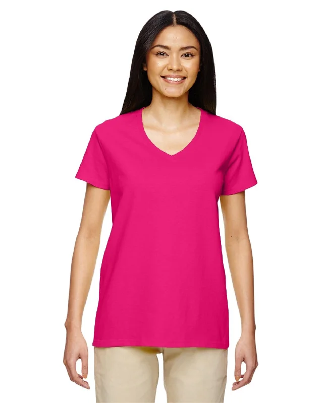 Gildan Ladies Heavy Cotton 5.3 oz. V-Neck T-Shirt | Heliconia Cotton Fabric Linen Fabric Terry Fabric