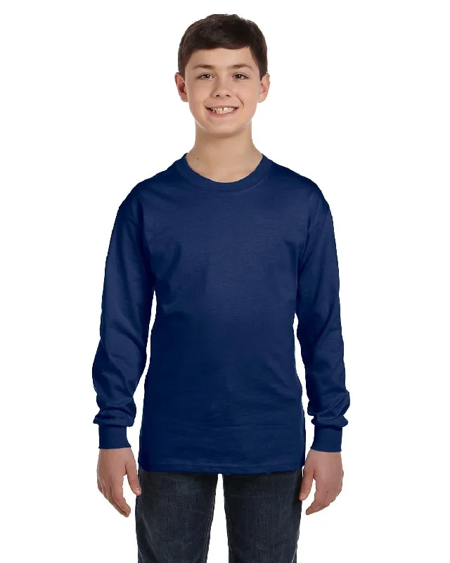 Gildan Youth Heavy Cotton Long Sleeve T-Shirt | Navy Cashmere Blend Cotton Blend Poly Blend