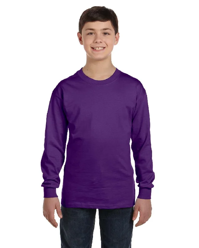 Gildan Youth Heavy Cotton Long Sleeve T-Shirt | Purple Iron Safe Non-Iron Wrinkle Free