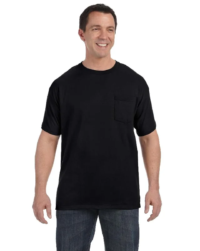 Hanes Authentic-T Pocket T-Shirt | Black Solid Print Embellished