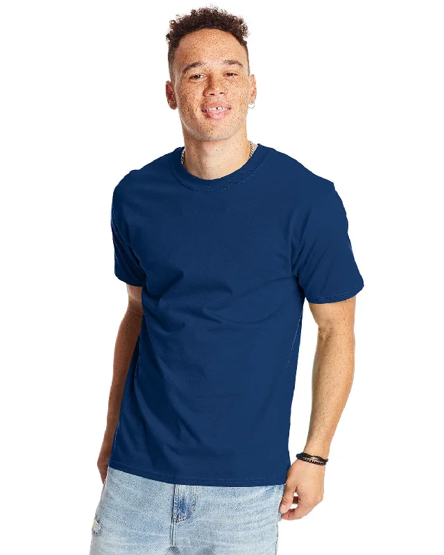 Hanes Beefy-T T-Shirt | Regal Navy Zippered Front Buttoned Front Snap Front