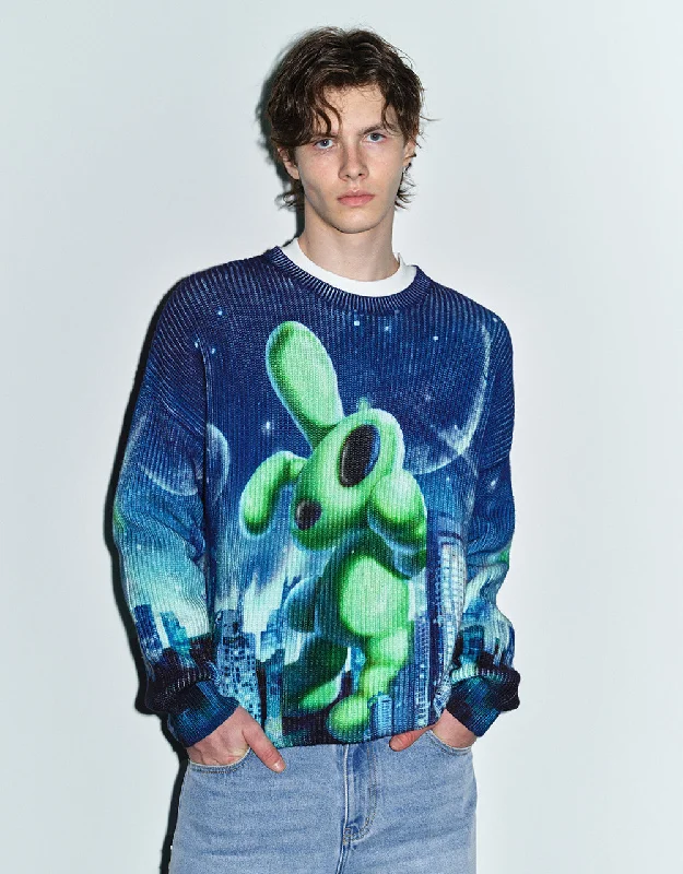 Interstellar Bunny Printed Knitted T-Shirt Chenille Fabric Brocade Fabric Lace Fabric