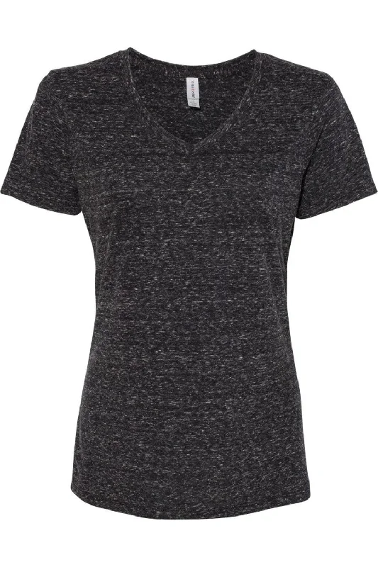 JERZEES Women´s Snow Heather Jersey V-Neck T-Shirt Iron Safe Non-Iron Wrinkle Free