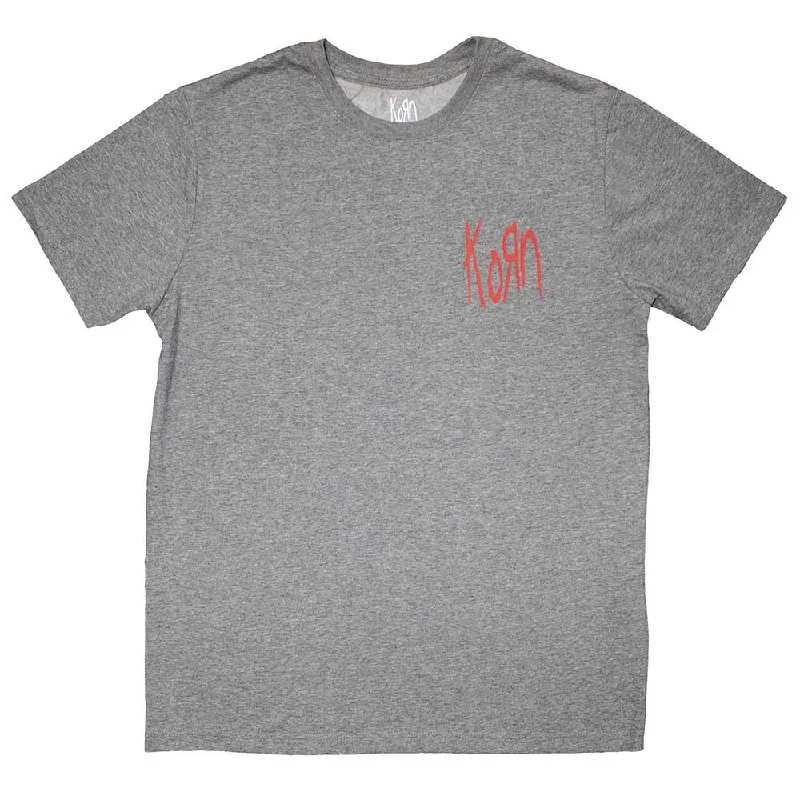 Korn Unisex | Official Band T-Shirt | Mini Red Logo Notch Collar Peter Pan Collar Cowl Neck