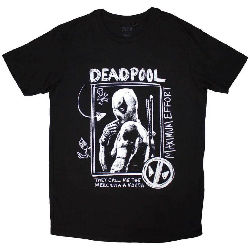 Marvel Comics | Official Band T-Shirt | Deadpool Merc With A Mouth Max Effort Graphic Embroidered Appliqued