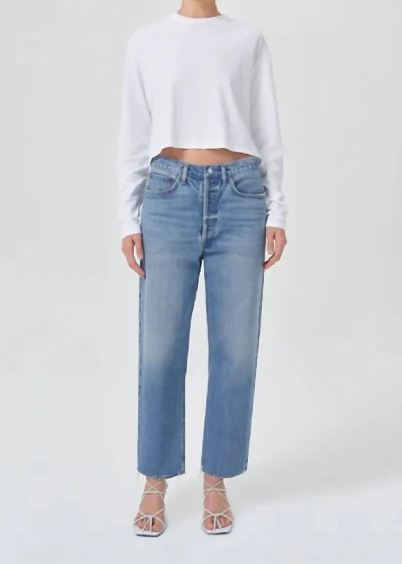 Mason Cropped Tee In White V-Neck T-Shirt Long Sleeve Cotton
