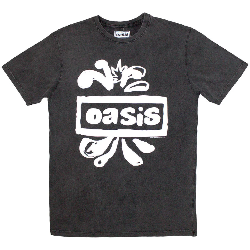 Oasis | Official Stone Wash Band T-Shirt | Logo Splat Stone Wash Oversized T-Shirt Spandex breathable