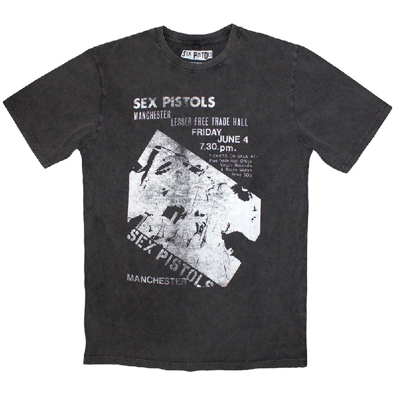 The Sex Pistols | Official Stone Wash Band T-Shirt | Manchester Flyer Stone Wash Faux Fur Fabric Real Fur Fabric Shearling Fabric