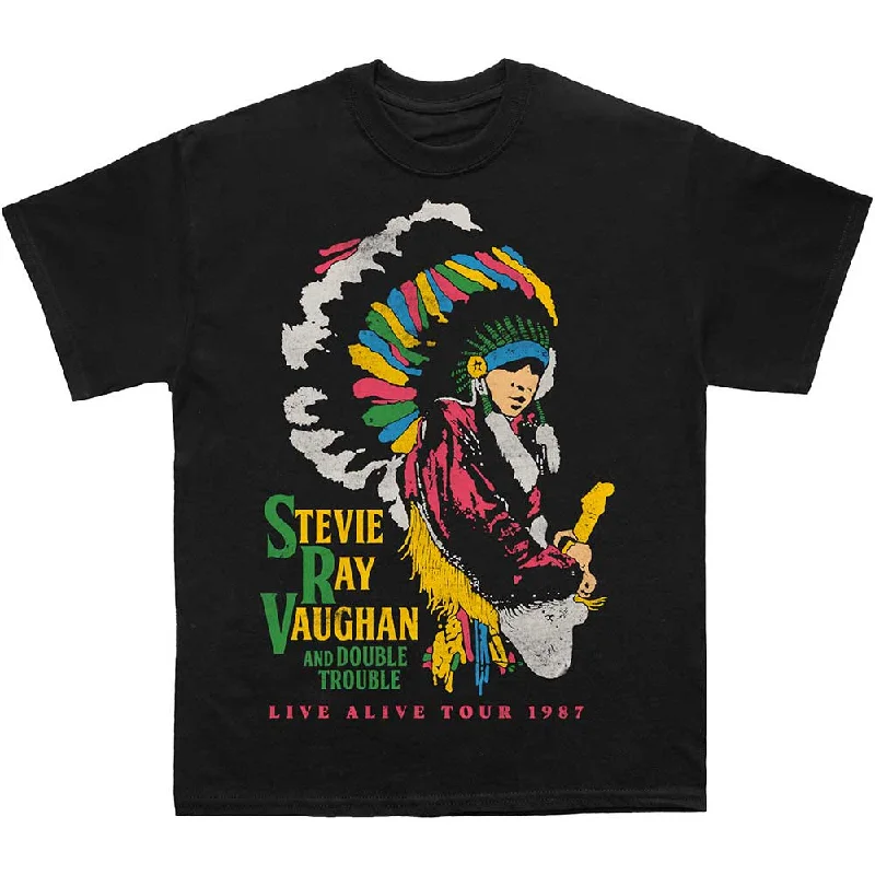 Stevie Ray Vaughan | Official Band T-Shirt | Double Trouble Graphic Embroidered Appliqued