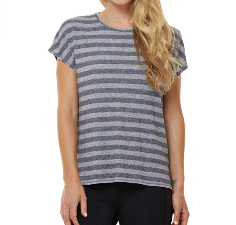 Stripe Boxy Tee In Heather Grey Stripe Notch Collar Peter Pan Collar Cowl Neck