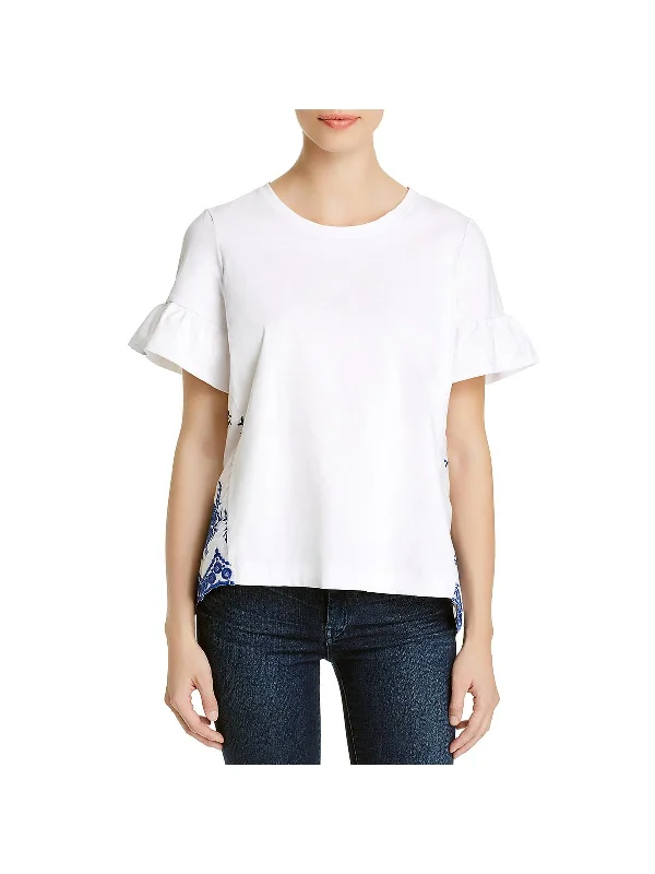 Surf Womens Embroidered Crochet Back T-Shirt Fashionable Trendy Casual