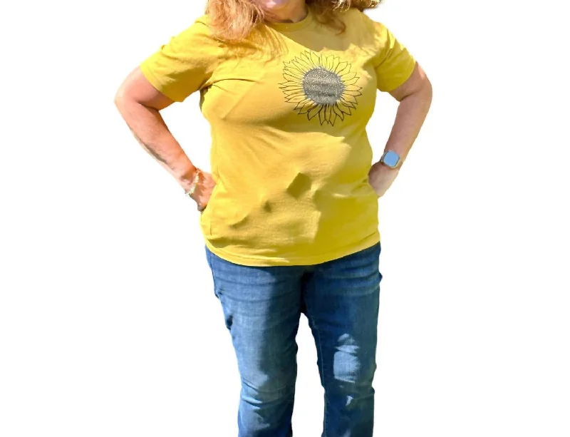 Susanna Sunflower T-Shirt In Yellow Lace Blend Ribbed Blend Corduroy Blend