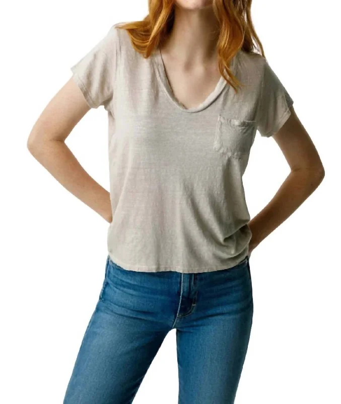 Sweetness V Neck Tee In Pumice Hooded Caped Shawl Collar