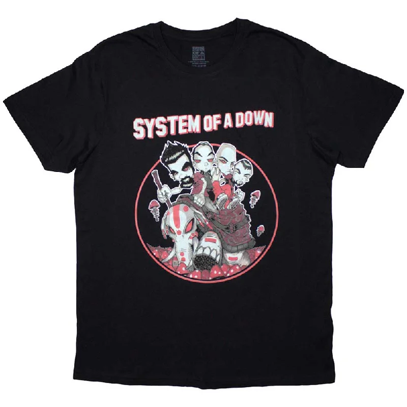 System Of A Down | Official Band T-Shirt | Mushroom People Denim Fabric Leather Fabric Suede Fabric