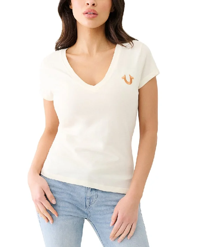 True Religion Cutout Lurex V Neck T-Shirt Casual Formal Business