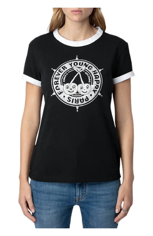 Walk Diamante Insignia T-Shirt In Noir Front Pockets Side Pockets Patch Pockets