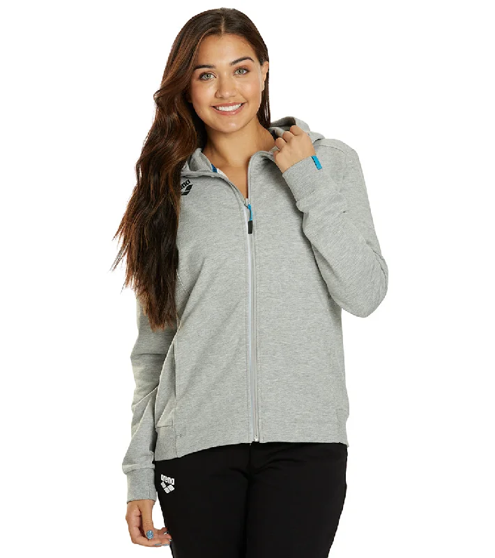 Arena Women's Team Panel Front Zipped Hooded Jacket Medium Grey Heather Graphic Embroidered Appliqued