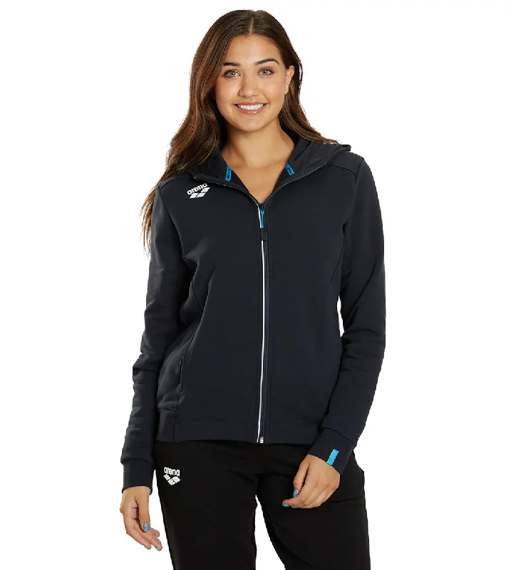 Arena Women's Team Panel Front Zipped Hooded Jacket Navy Cashmere Blend Cotton Blend Poly Blend