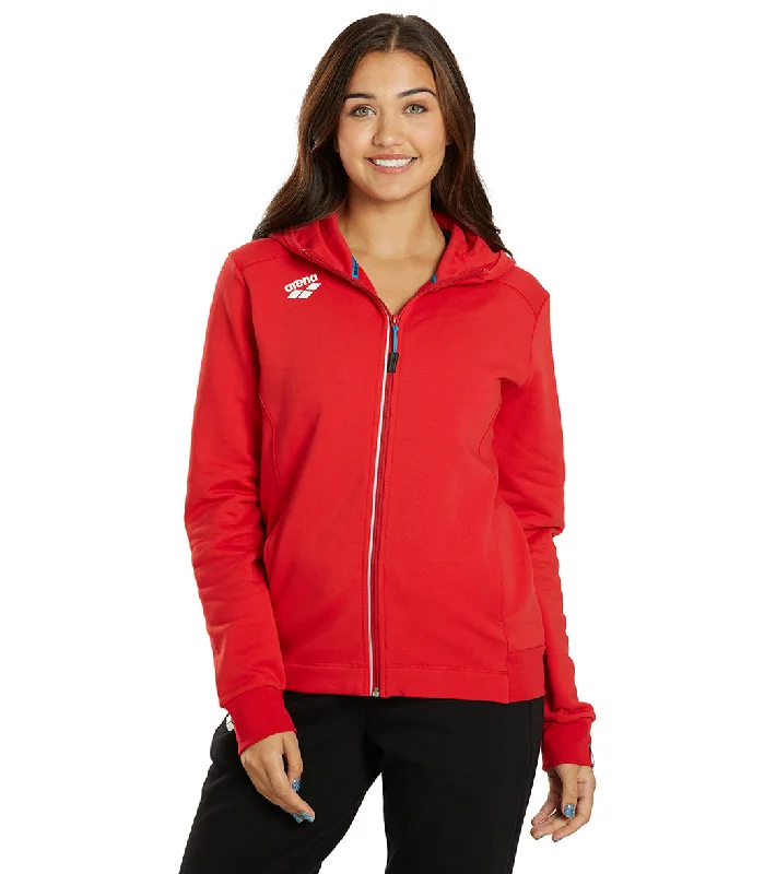 Arena Women's Team Panel Front Zipped Hooded Jacket Red Graphic T-Shirt Round Neck Polyester
