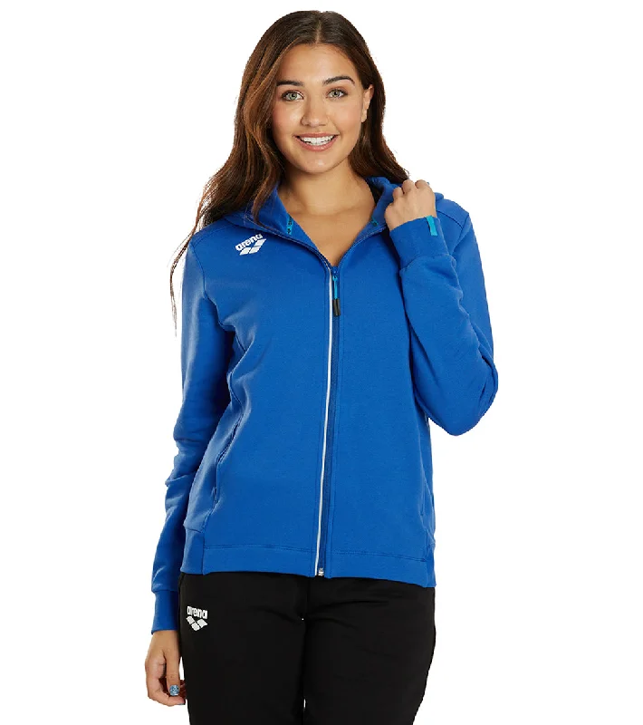 Arena Women's Team Panel Front Zipped Hooded Jacket Royal Notch Collar Peter Pan Collar Cowl Neck