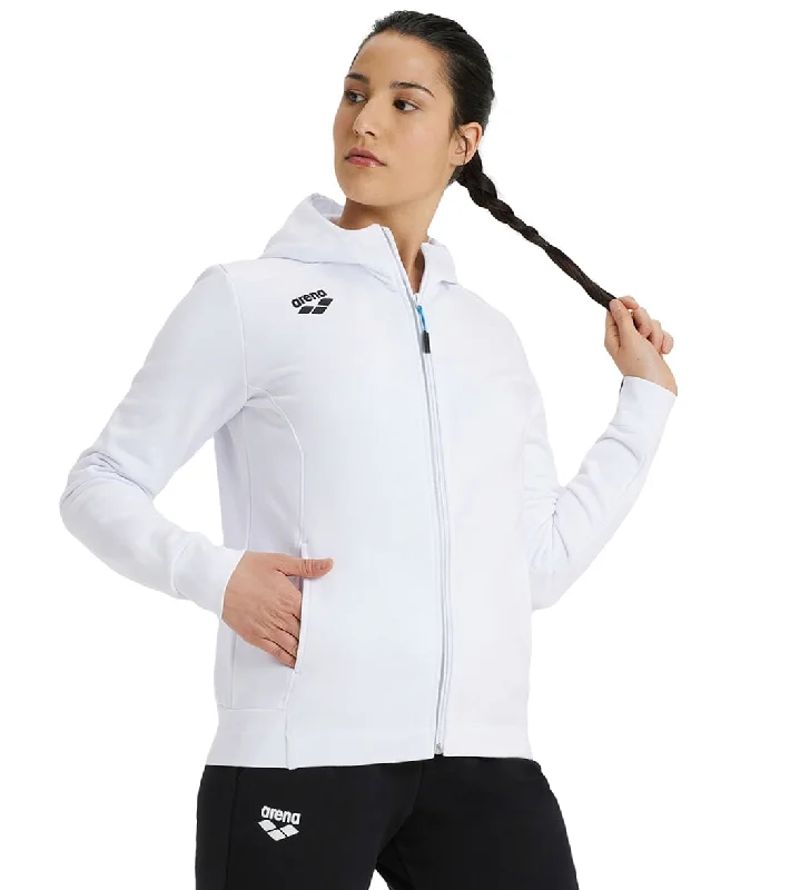 Arena Women's Team Panel Front Zipped Hooded Jacket White Collared T-Shirt Boat Neck A-Line