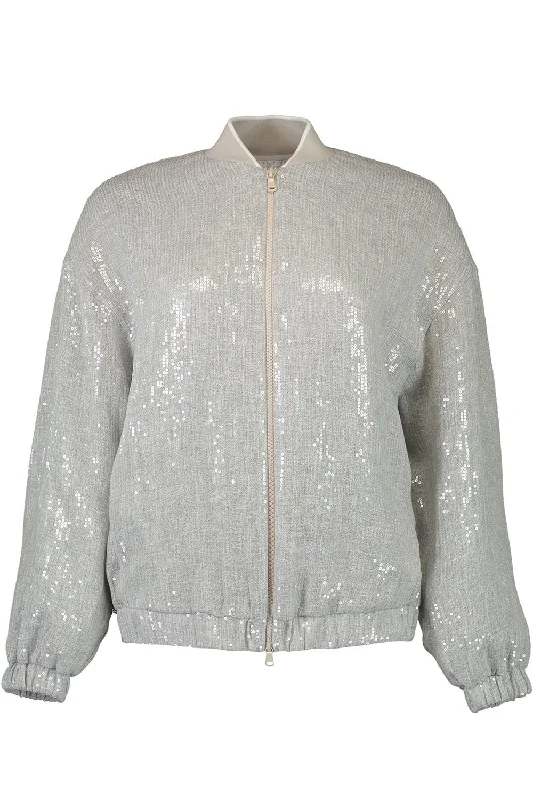 Dazzling Bomber Jacket Basic T-Shirt Crew Neck Short Sleeve