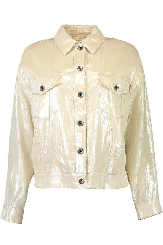 Metallic Button Up Jacket Print Jacquard Patchwork