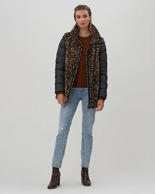 Chevron Shearling Lamb Jacket with Detachable Quilted Sleeves Basic T-Shirt Crew Neck Short Sleeve