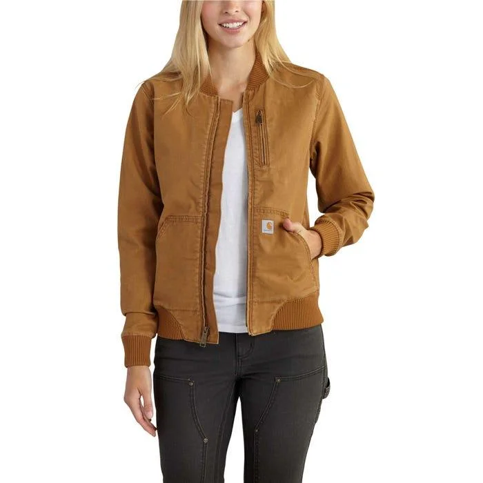 Crawford Bomber Jacket - Brown Solid Color Striped Floral